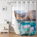 Detail view of double-layer waffle fabric shower curtain with vibrant sea floral printing - 181x188cm Single Shower Curtain / Fantasy Mountain Ocean