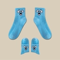 Sky blue cotton crew socks for parent and child featuring cartoon face embroidery - Sky Blue (Expression 04)