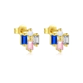 S925 silver stud earrings with colorful zircon stones and gold plating finish - 925 Silver / Geometric Multicolor Gold Style (MME1147-2)