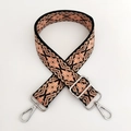 Detail of jacquard geometric bag strap with silver metal hooks and adjustable buckle - Black and Pink Flower with Silver Buckle
