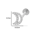 Silver crescent moon titanium labret stud with inlaid zircon, 0.7cm x 0.52cm size - Moon / Silver