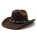 Détail du chapeau de cow-boy en feutre marron avec perles turquoise et emblème - M(56-58cm) / café