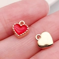Pair of gold heart charms with red enamel and beaded trim detail for DIY jewelry - Red Small Heart (18015)