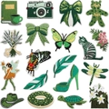 Set di 17 toppe ricamate verdi con motivi floreali e animali per borse e vestiti - Set da 19 pezzi