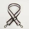Detail of adjustable 3.8cm striped nylon bag strap with gunmetal swivel hooks - Coffee + Gunmetal Hook