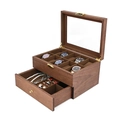 Boîte de rangement double couche en bois de noyer pour montres et bijoux avec vitre - Organisateur De Bijoux De Montre À Double Couche (Noyer)/Intérieur Café