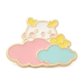 Cute white hamster enamel brooch with pink clouds and yellow stars in golden finish - Chiikawa Style Animal