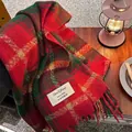 Thick mohair scarf with red and green festive plaid pattern and decorative tassels - Red Christmas Plaid (60*200)