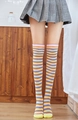 Rainbow striped over-knee high socks in colorful knit cotton for JK style fashion - One Size / Pink Orange Yellow Blue Thin Stripes