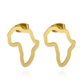 Boucles d'oreilles clous carte de l'Afrique dorées en acier inoxydable au fini poli - Style Puce Carte Ajourée / E174 Or