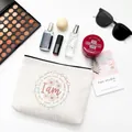 Beige canvas makeup bag with 'I am' floral print for travel cosmetics storage - 25×18cm Style C (I AM... Theme)