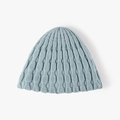 Thick jacquard knit beanie in light blue with vertical cable pattern for winter warmth - Lake Blue
