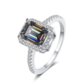 1ct emerald cut moissanite ring in S925 sterling silver with a rainbow gemstone finish - US 5 / Gray