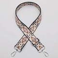 Ethnic style adjustable purse strap with pink and yellow geometric diamond patterns - No. 595 (Ethnic Embroidery) / Silver