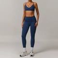 Dark blue recycled yoga set featuring V-neck sports bra and high waisted leggings - 8998 Bra + 8998 Skinny Jeans Twilight Blue