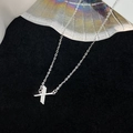 Minimalist S925 silver necklace with sparkling diamond-set geometric cross pendant - 925 Silver / Silver (Initial X)