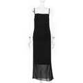 Detailed front view of black slim fit sling dress with waist ruching and mesh hem - XS / Black