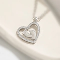 Silberne Herzenskette mit Baby-Fußabdrücken und Zirkonia für Mutter-Geschenke - Weißgold-Ton (Nur Anhänger)