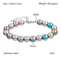 Détail des perles en acier inoxydable PVD arc-en-ciel 10mm et chaîne d'extension 5cm - Très Grande Perle / Couleur AB