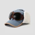 Sky blue corduroy children's baseball cap with goggles and bear print detail - 52cm (2-5 Years) / Bear Print-Blue