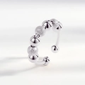 Adjustable spinner ring for anxiety featuring polished and frosted silver beads - Moving Frosted Beads Style (AJ041)