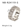 Silver braided stainless steel ring with 7mm width and cubic zirconia stone accents - US 6 / Silver Cuban Link Pave Style (NB-R24119-S)