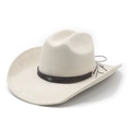 Classic cream faux suede western cowboy hat with wide brim and turquoise stone band - M (56-57cm) / Beige Suede