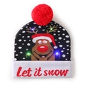 LED Christmas knit hat with reindeer pattern, red pompom and Let it Snow text - Polka Dot White Folded Christmas Hat