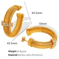 Golden spiral hoop earrings with white rhinestones in a stainless steel textured design - Gold (EH585)