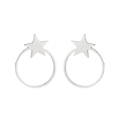 Detailed view of silver hollow star and circle earrings made of polished stainless steel - Star Hoop / Steel