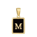 18K gold plated necklace with black enamel rectangular pendant featuring a gold letter M - Letter M