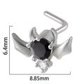 Spider-shaped silver L-bend nose stud with black and clear gemstones, 6.4mm by 8.85mm - Silver Spider
