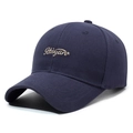 Navy blue striped baseball cap with gold Raiyan embroidery in a classic 45-degree angle - Adjustable / Navy Blue