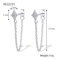 Elegant 925 silver star stud earrings with cubic zirconia and delicate link chain - Silver