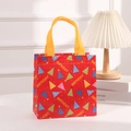 Red non-woven birthday gift bag with yellow handles and colorful party hat patterns - 9005-3 (Red-BIRTHDAY)