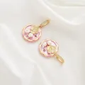 Monet style floral earrings with pink enamel and pearl in a gold circular finish - Style 24 Pink Enamel 3D Floral Drop Pendant