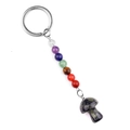 Colorful gemstone beads and mushroom stone keychain accessory with silver metal ring - Rhyolite