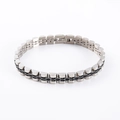 Pulsera mínima de acero inoxidable con eslabones en contraste plata y gris oscuro - Bicolor Negro