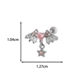 Silver angel wing cartilage stud with pink heart and star gems, size 1.04cm by 1.27cm - Wing Heart Star Style (9#) / Silver