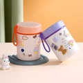 Portable 304 stainless steel insulated soup mugs in pink and white with 3D cute cartoon stickers - DIY Stickers Random Accessories 3 Sets