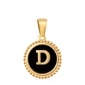 18K gold plated necklace featuring a black enamel round pendant with letter D charm - Letter D