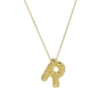 Golden textured letter R bubble pendant necklace with embossed dot pattern and fine chain - Necklace R