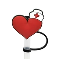 Silicone straw cover featuring a red heart shape with a white nurse hat and red cross - 1718-01 Red Heart Nurse Hat
