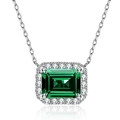 Collana in argento sterling S925 con gemma verde taglio smeraldo e pavé di diamanti - Collana di Smeraldo / Argento 925