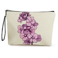 Pochette trucchi in tela con stampa di lillà, cerniera nera e cinturino da polso - 17*25cm (Con Fettuccia) / Stile Lillà Viola (Stile 1)