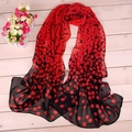 Classic red and black polka dot chiffon scarf with gradient pattern transition - Bubble Dot Red