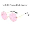 Frameloze gouden zonnebril met roze glazen voorzien van een spinnenwebmotief - Gouden Frame Roze Lenzen