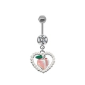 Detail of peach pendant belly ring with silver heart pearls and clear zircon gemstone - #1 Pearl Peach Heart