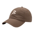 Classic coffee brown baseball cap with cream towel embroidered R letter and curved brim - Adult Adjustable / Tan