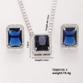 Detail view of blue crystal necklace set with dimensions 1.8x1.4cm and 40+5cm chain length - Rectangle Gemstone Set(TZ00155-1) / Dark Blue